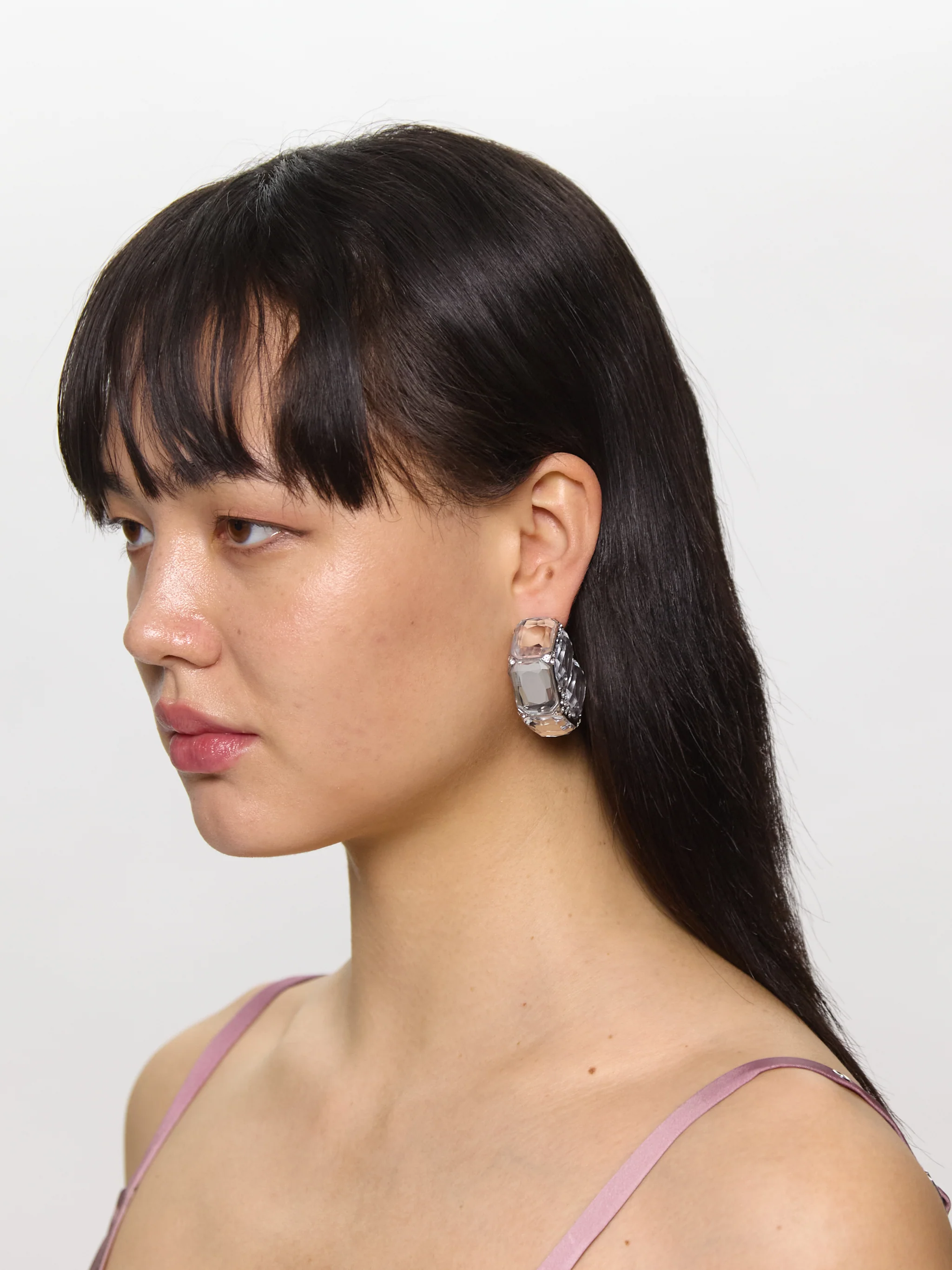 Asymmetric Crystal Earrings in Silver - Image 3