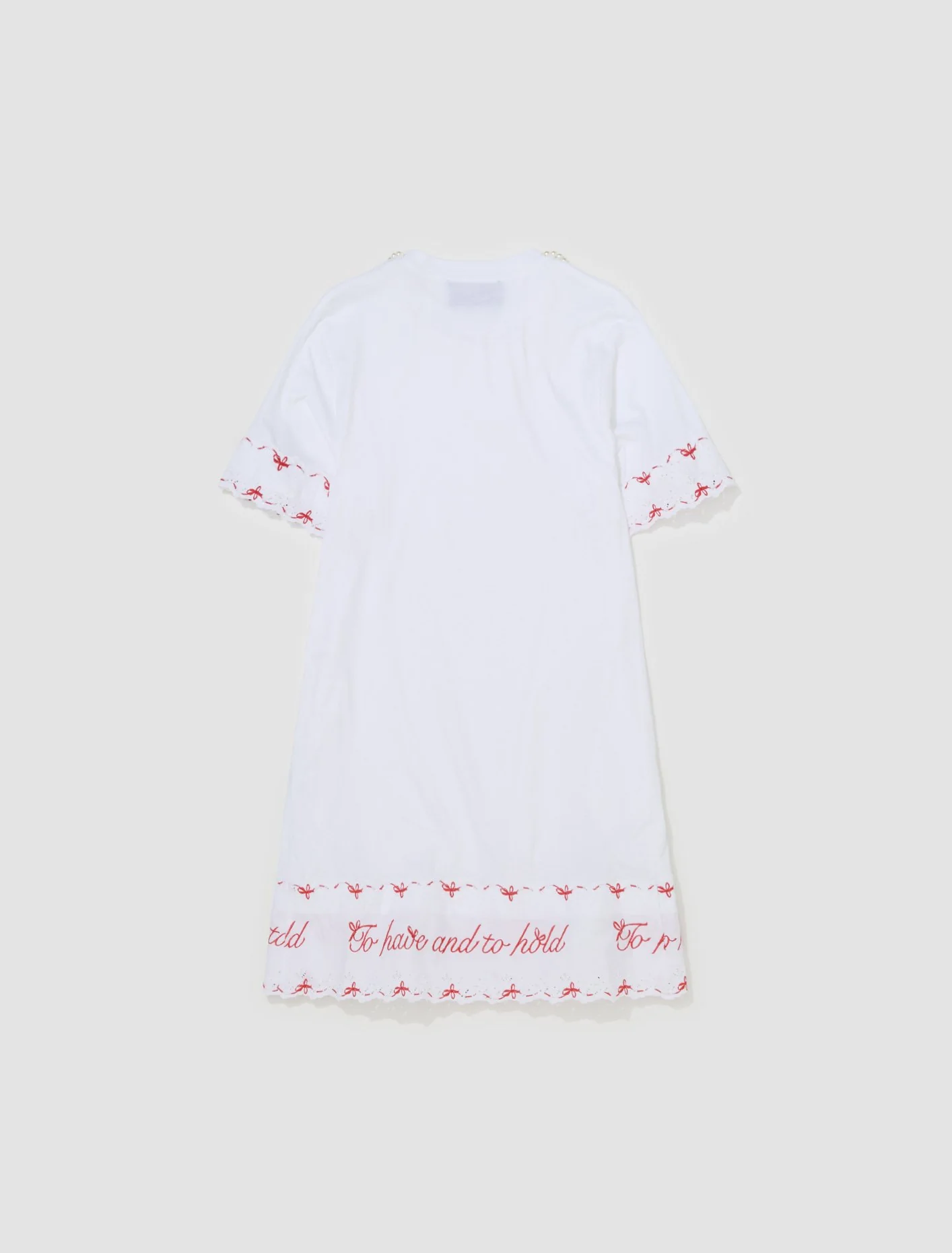 Beaded A-Line T-Shirt Dress with Trim in White - Image 6