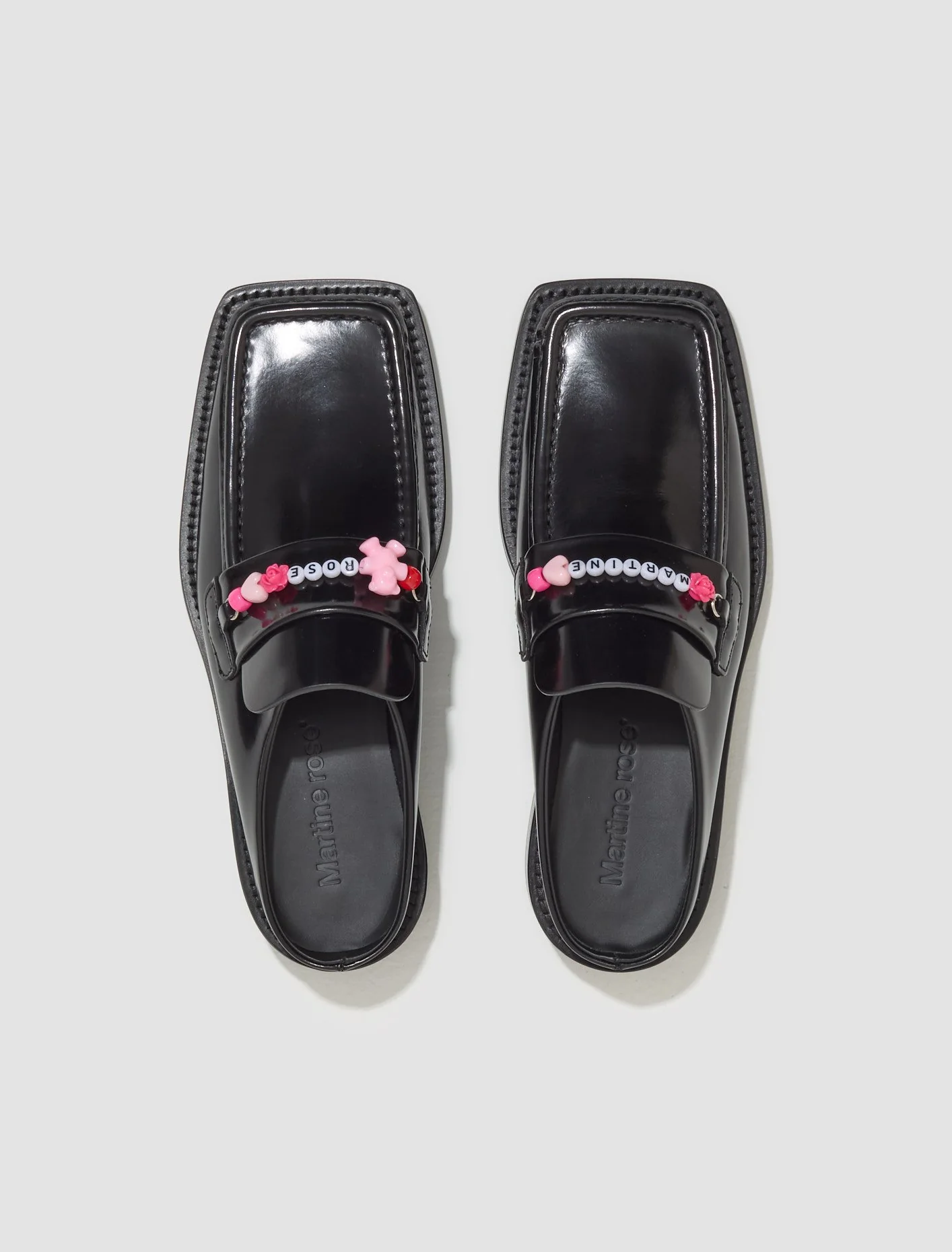 Beaded Square Toe Mule in Black High Shine - Image 3