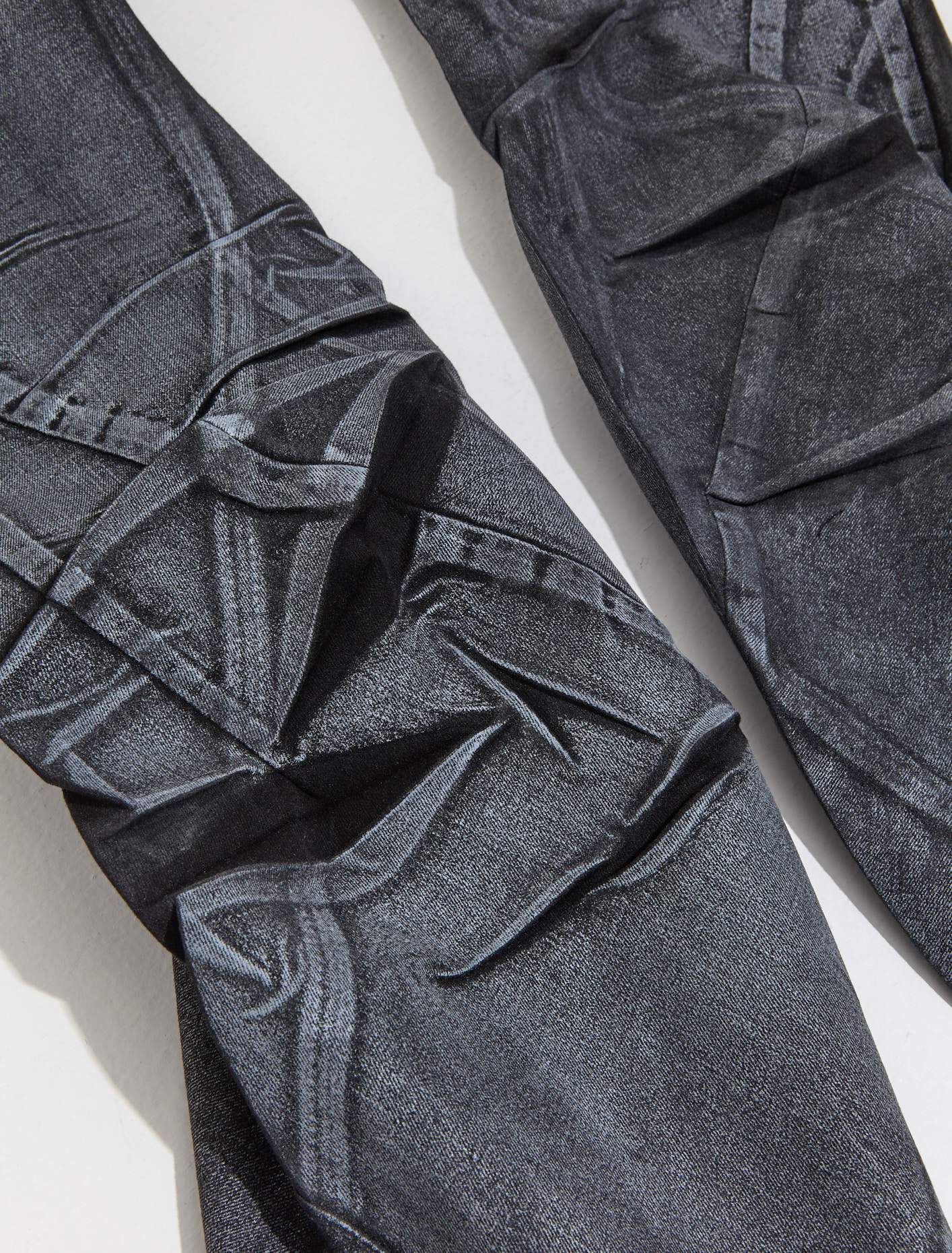 Big Waistband Drape Denim Pants in Black & White Paint - Image 4