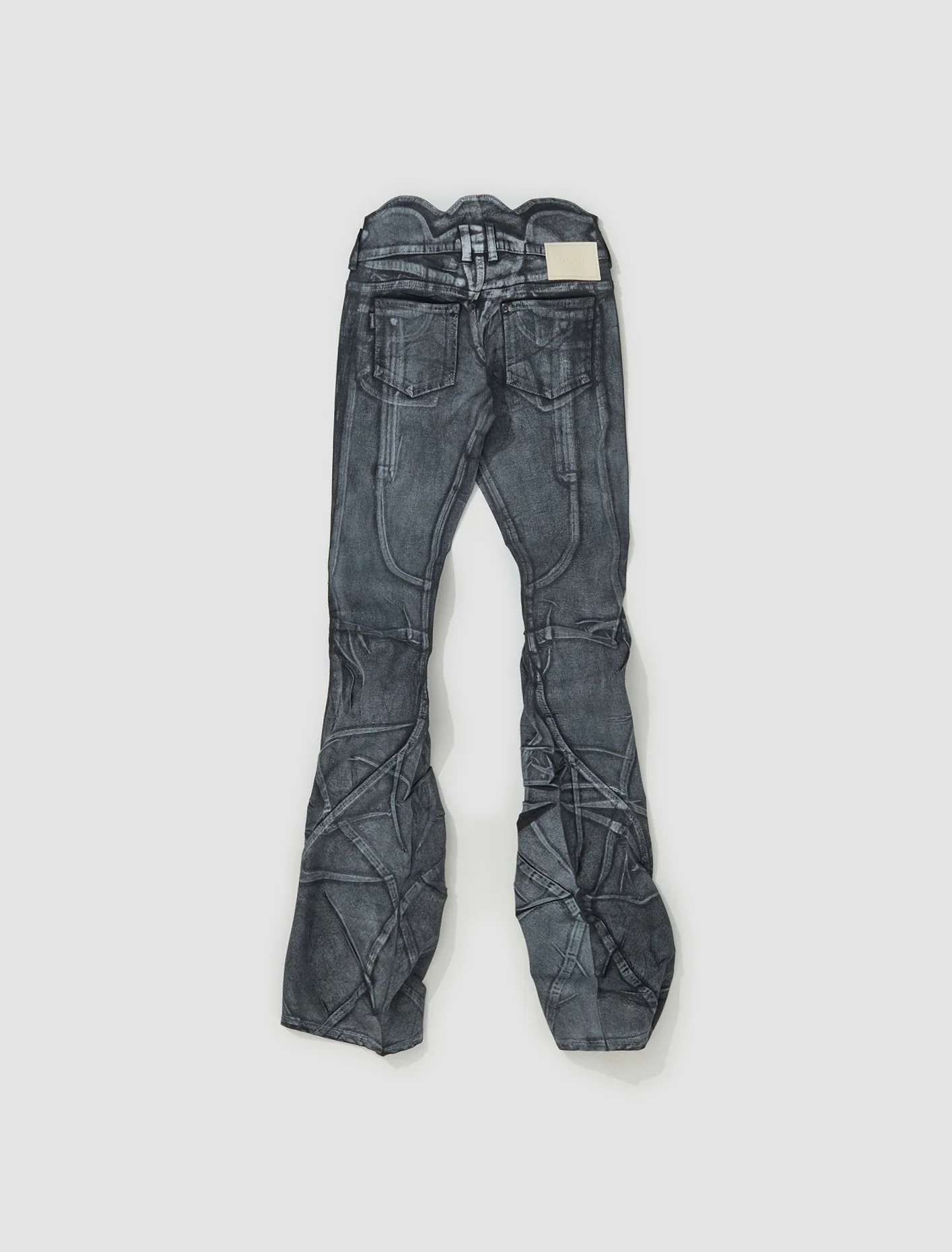 Big Waistband Drape Denim Pants in Black & White Paint - Image 6