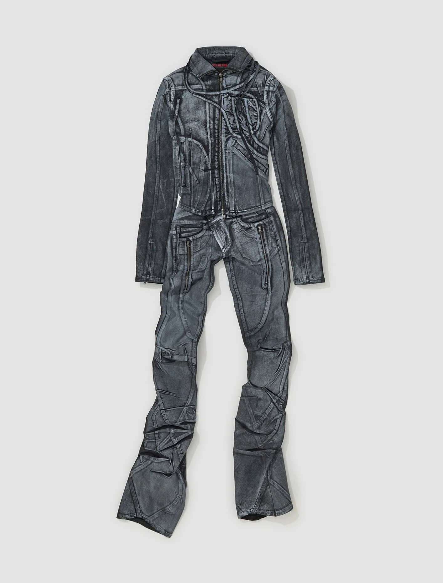 Big Waistband Drape Denim Pants in Black & White Paint - Image 7