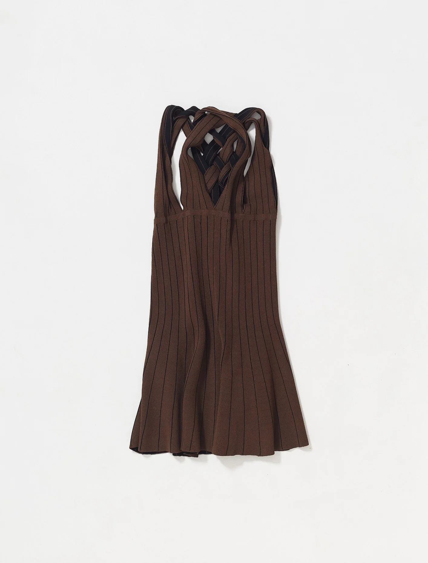 Braided Neck Knit Dress in Brown - Image 4