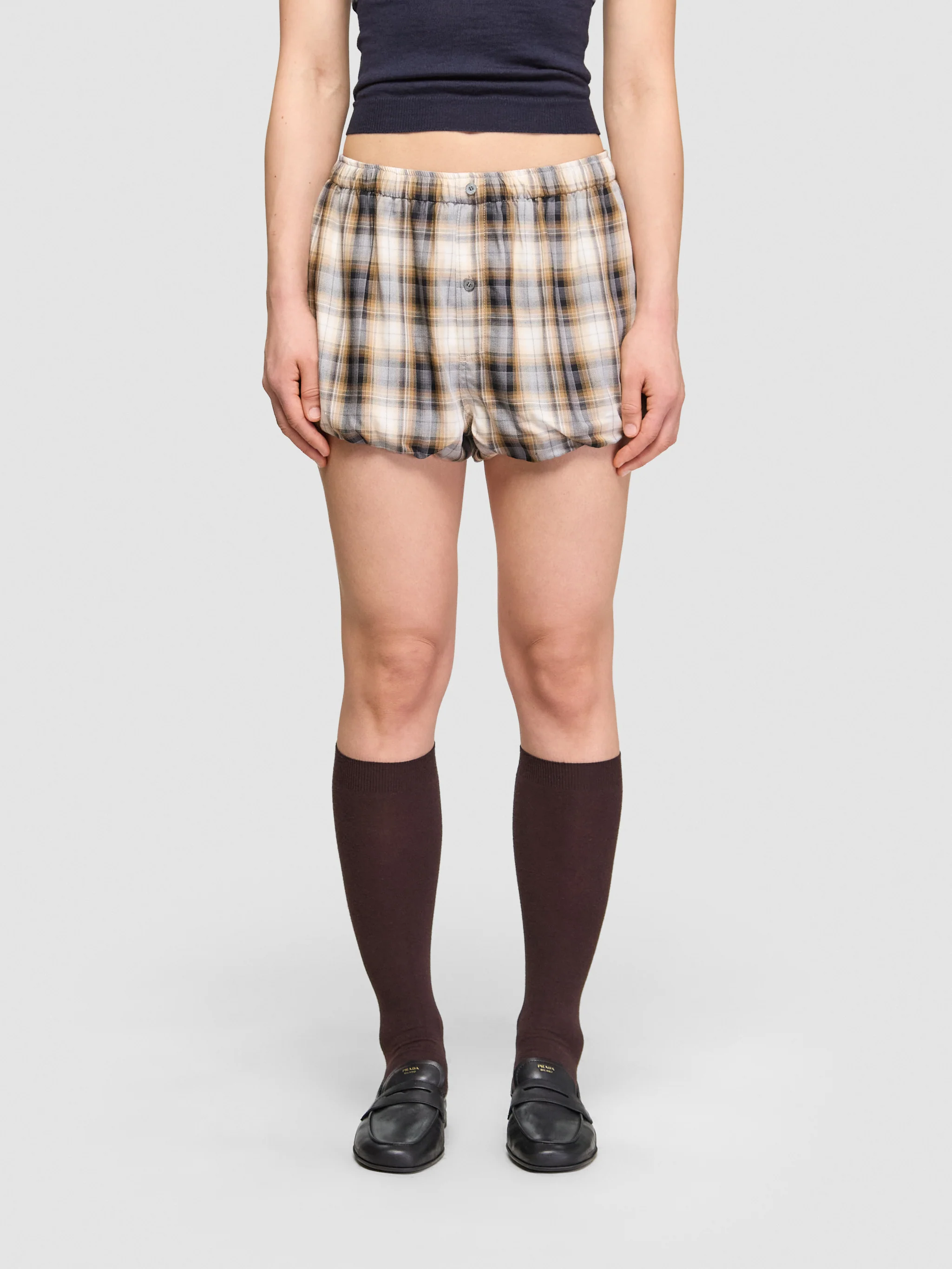 Checked Shorts in Beige & Black - Image 2