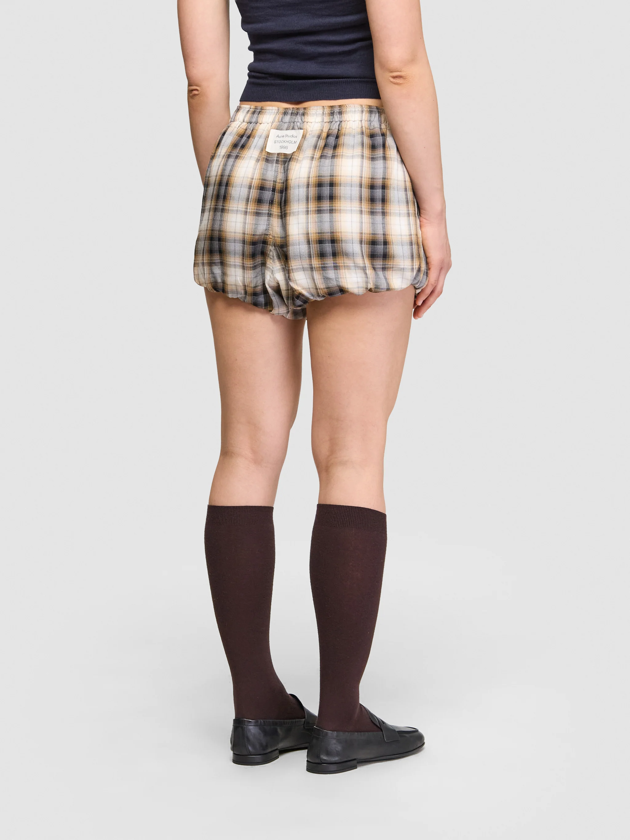 Checked Shorts in Beige & Black - Image 3