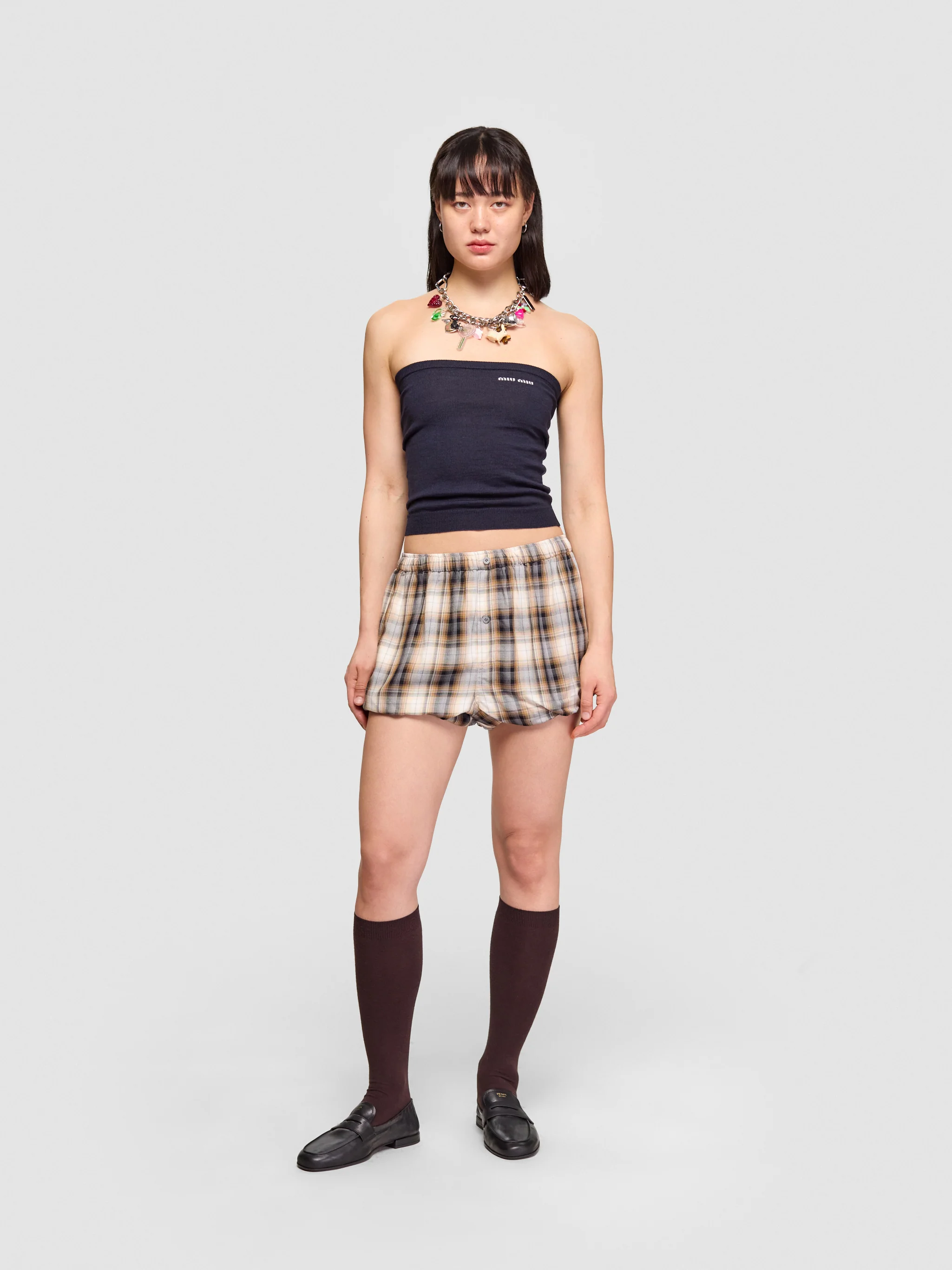 Checked Shorts in Beige & Black - Image 4