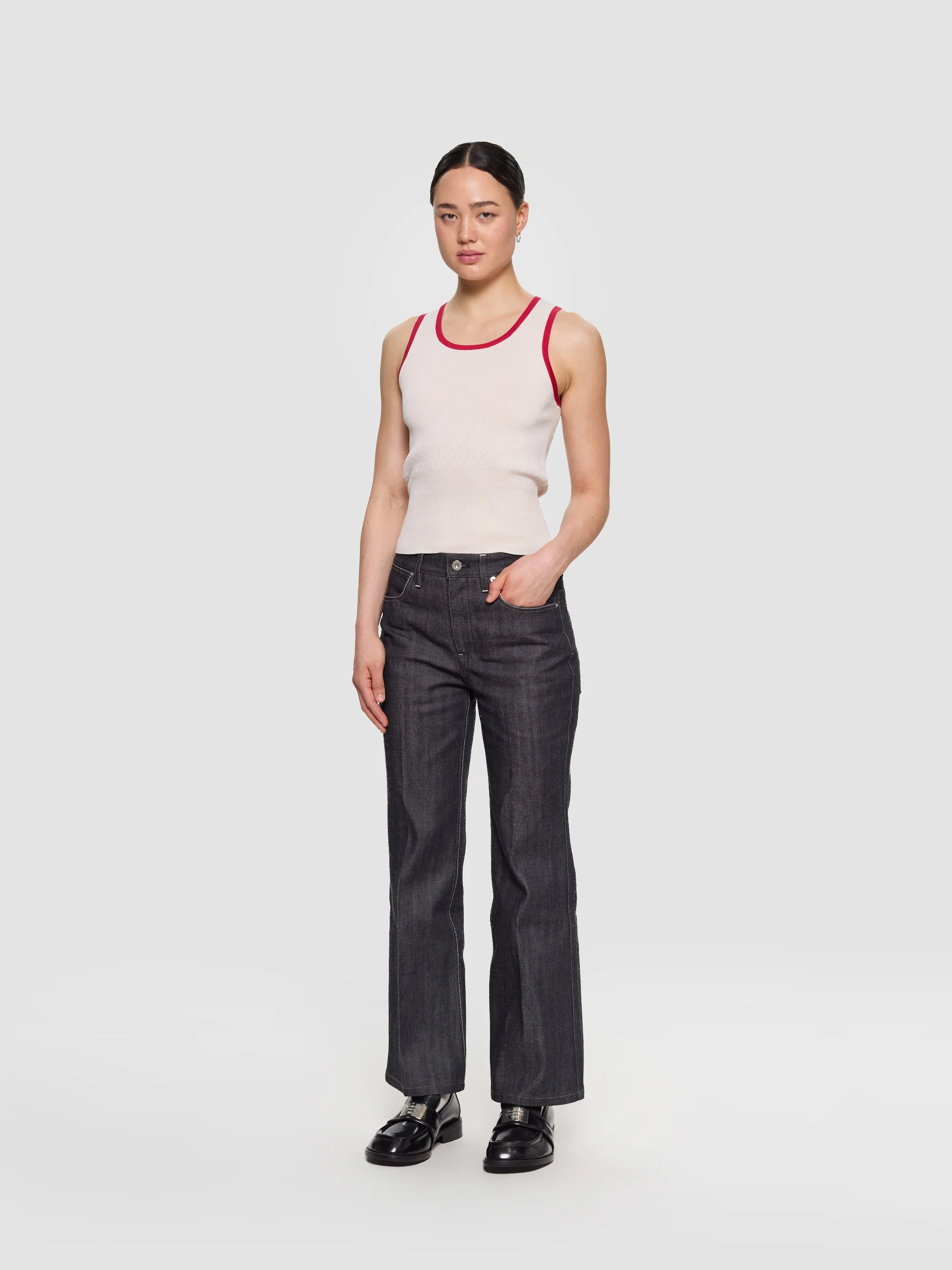 Contrast Trim Vest in Ecru - Image 4