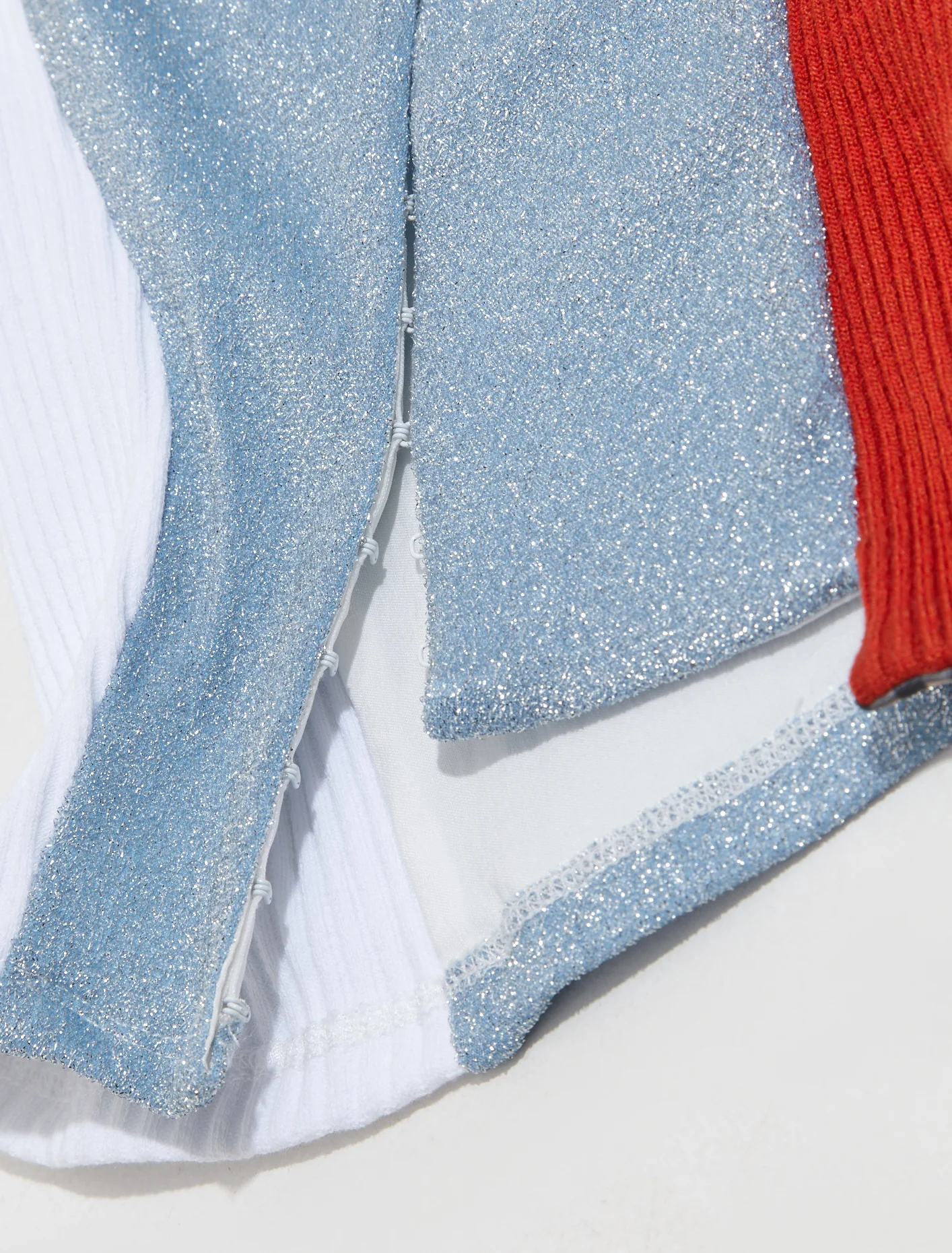 Deconstructed Longsleeve Sequin Top in Ice Blue & White - Image 3