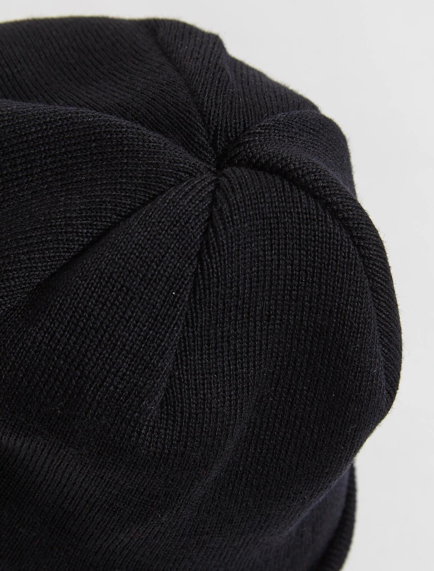 Fine Knit Merino Wool Beanie in Black - Image 3
