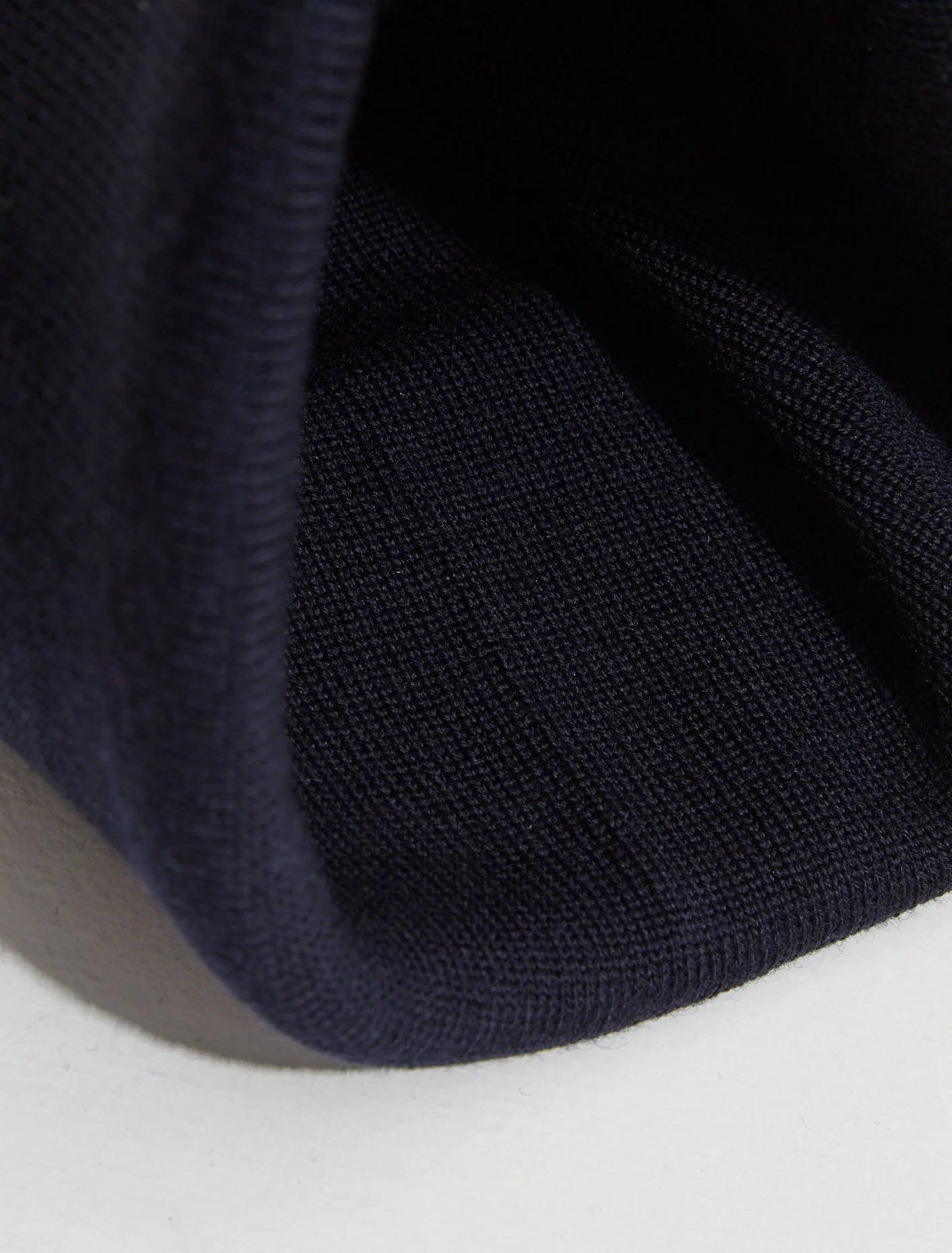 Fine Knit Merino Wool Beanie in Marine - Image 4