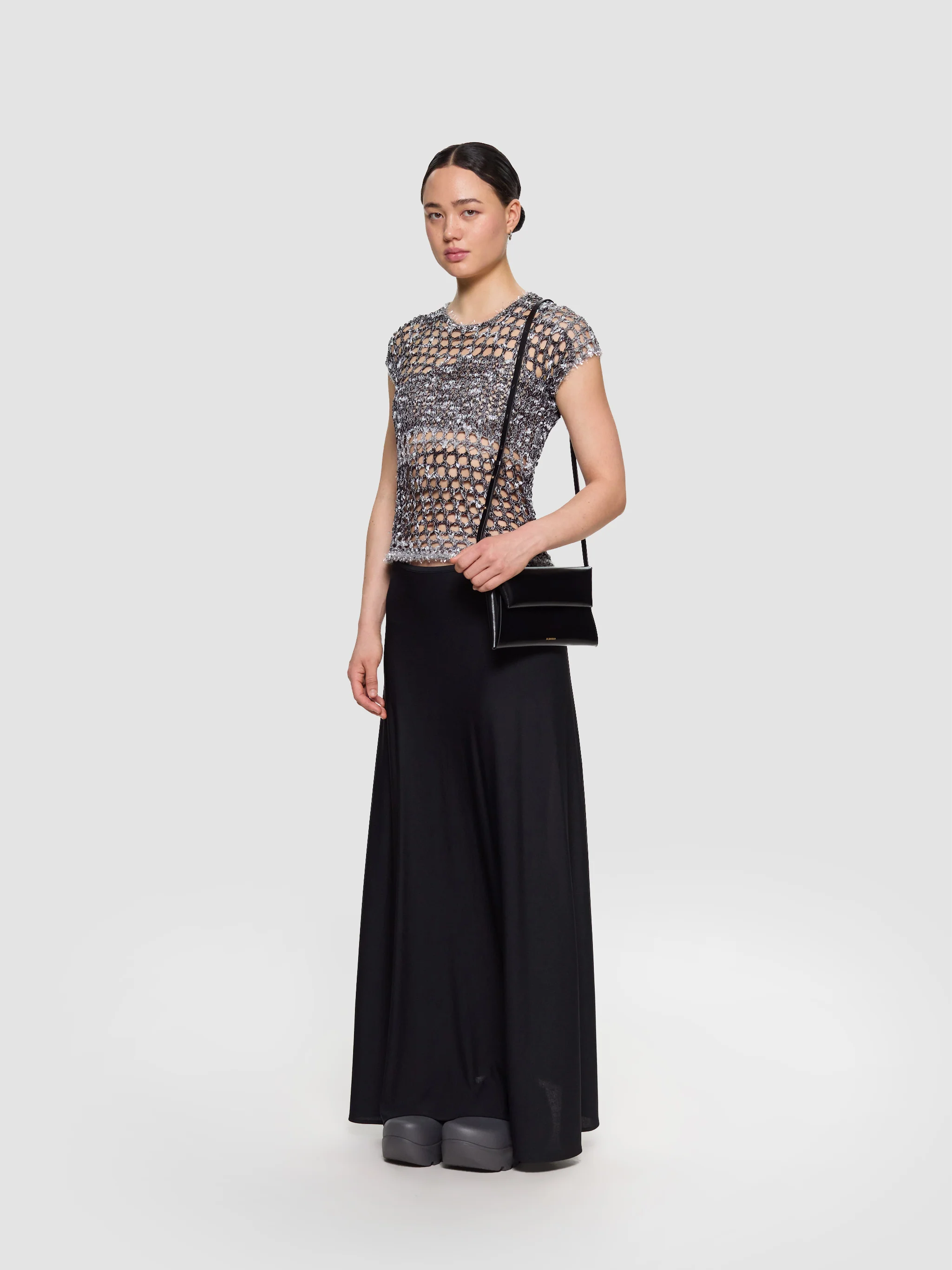Flared Midi Skirt in Black - Image 4