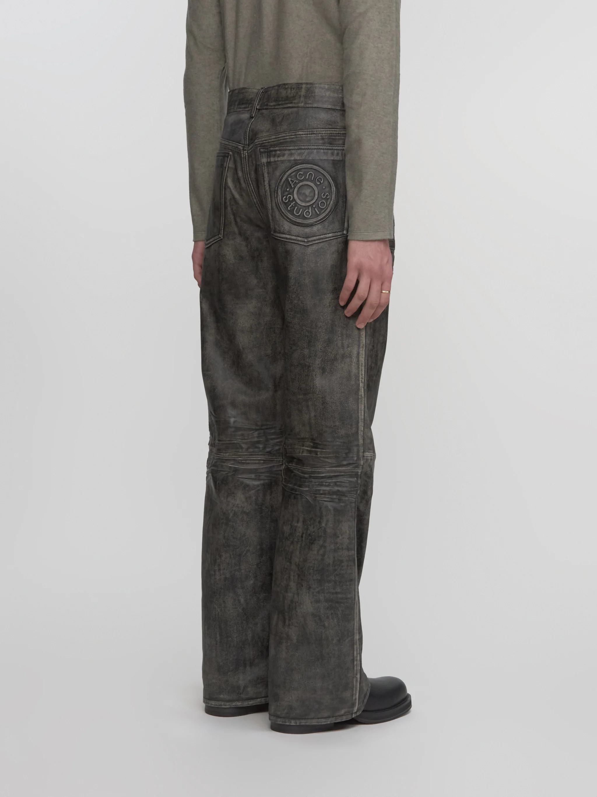 Faded Leather Trousers in Black - Image 3