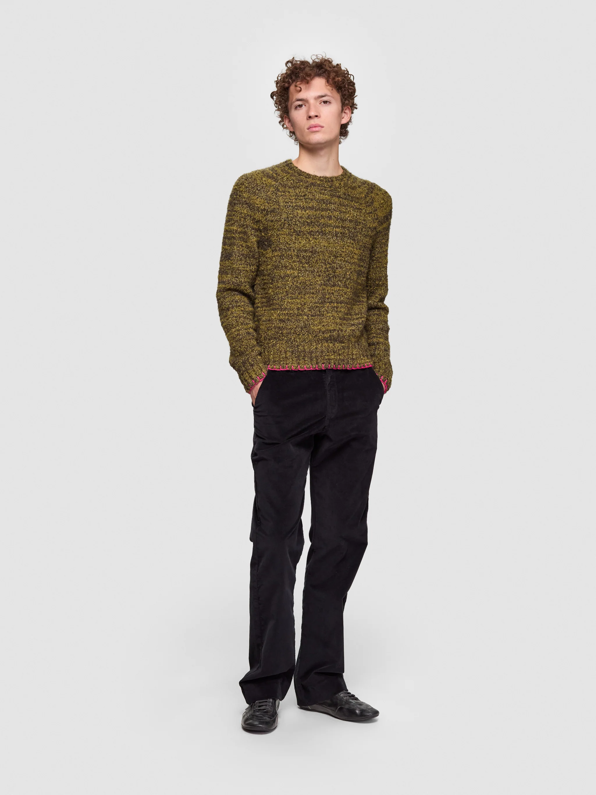 Frederik Contrast Sweater in Moss Green Mouline - Image 4