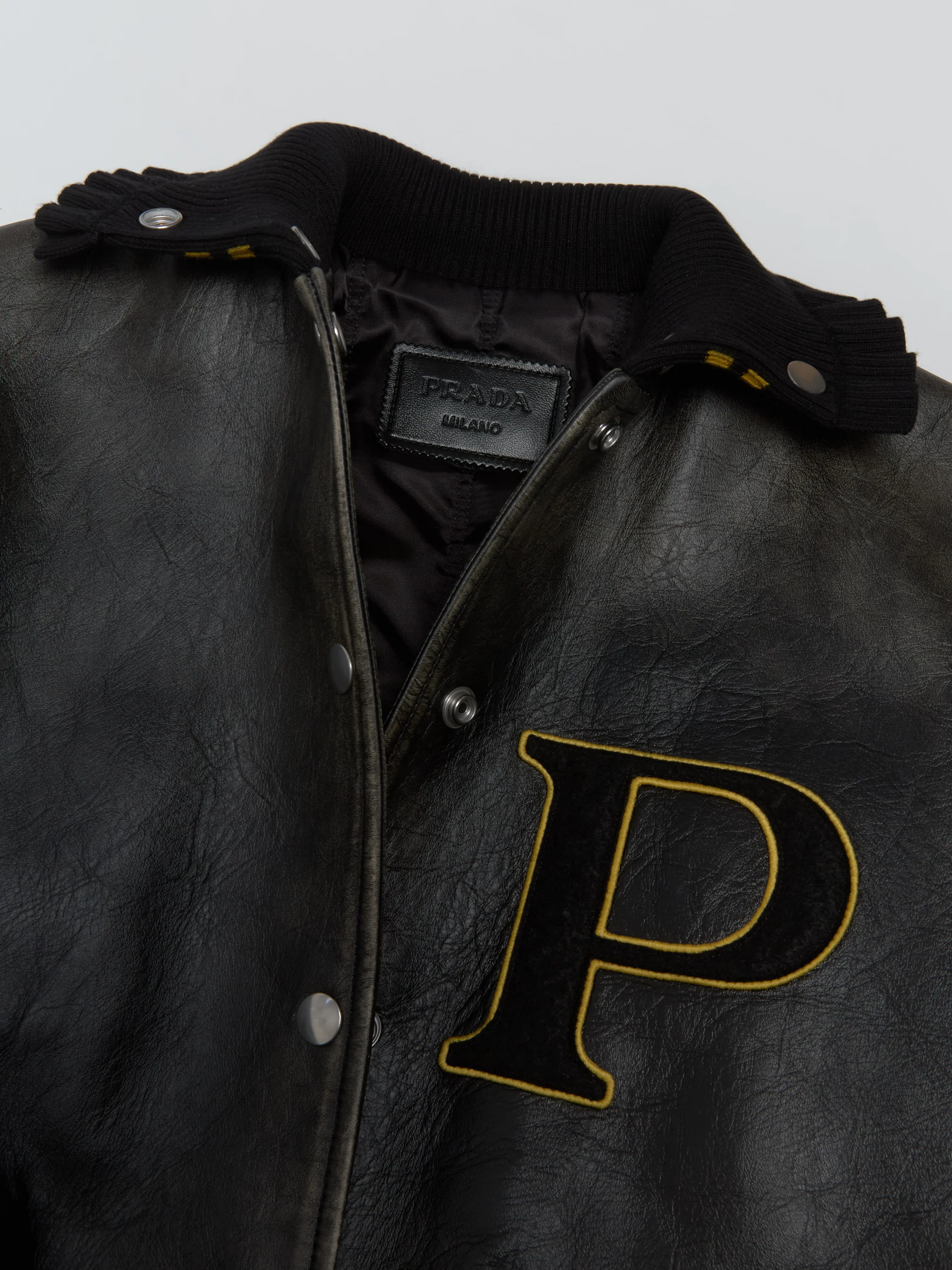 Leather Bomber Jacket with Patch in Black - Image 5
