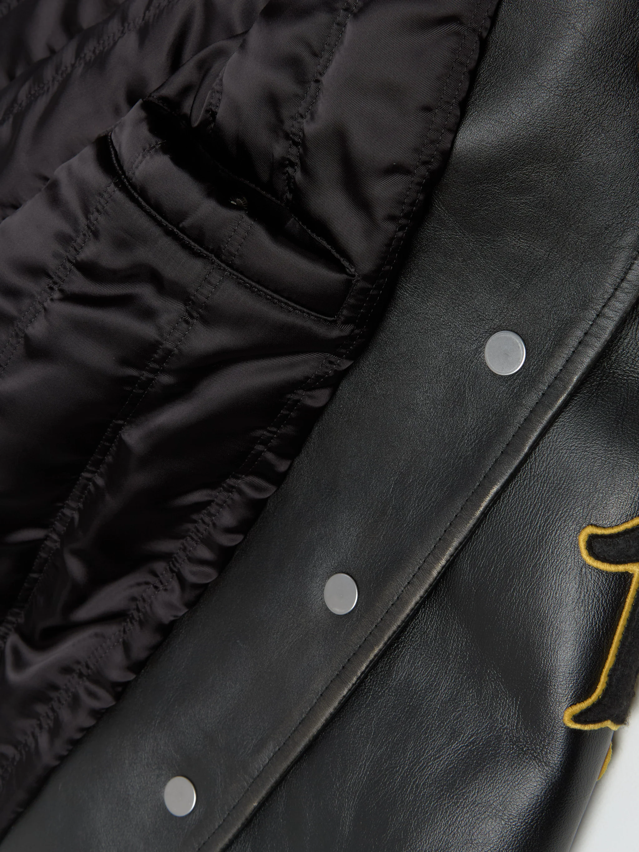 Leather Bomber Jacket with Patch in Black - Image 6