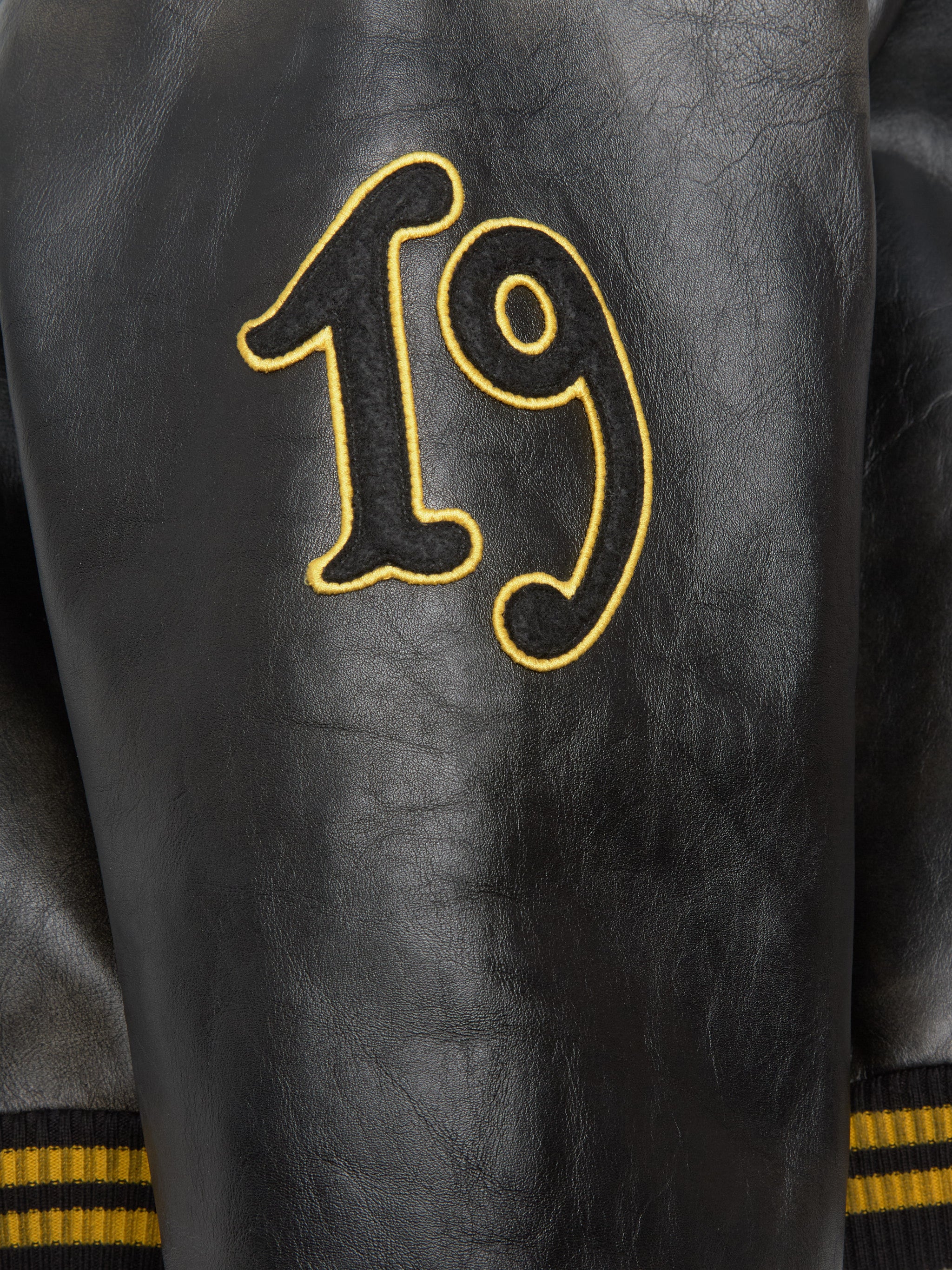 Leather Bomber Jacket with Patch in Black - Image 7