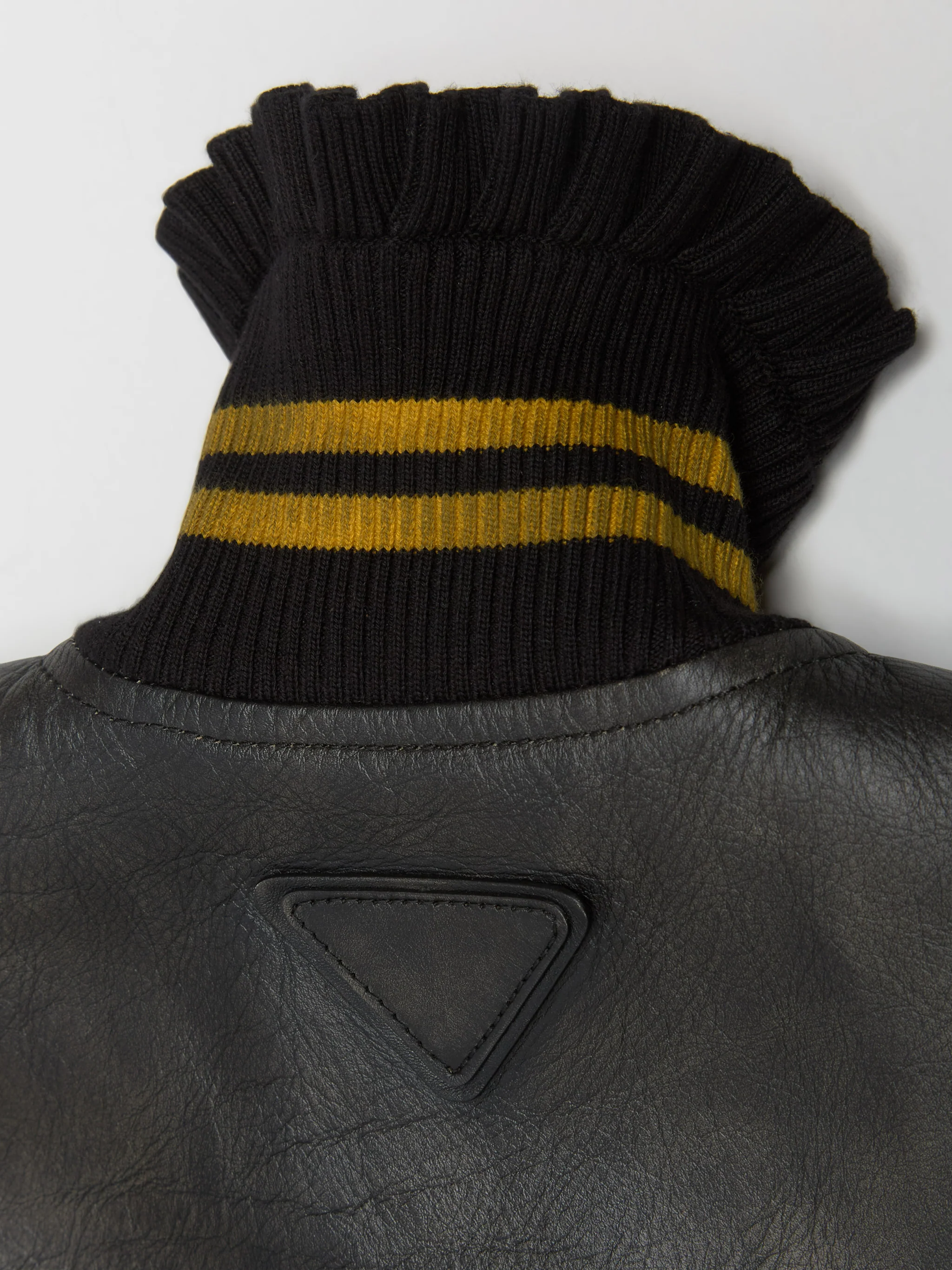 Leather Bomber Jacket with Patch in Black - Image 8