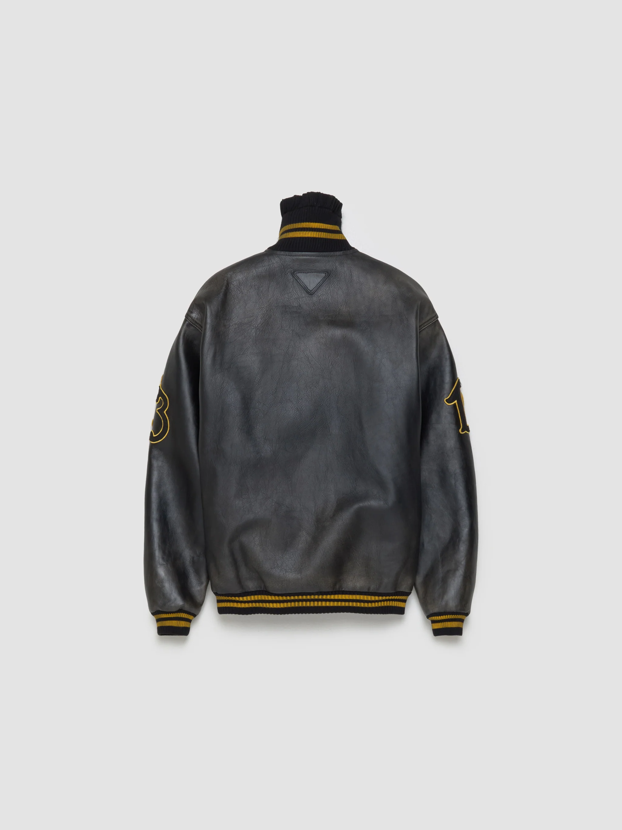Leather Bomber Jacket with Patch in Black - Image 9