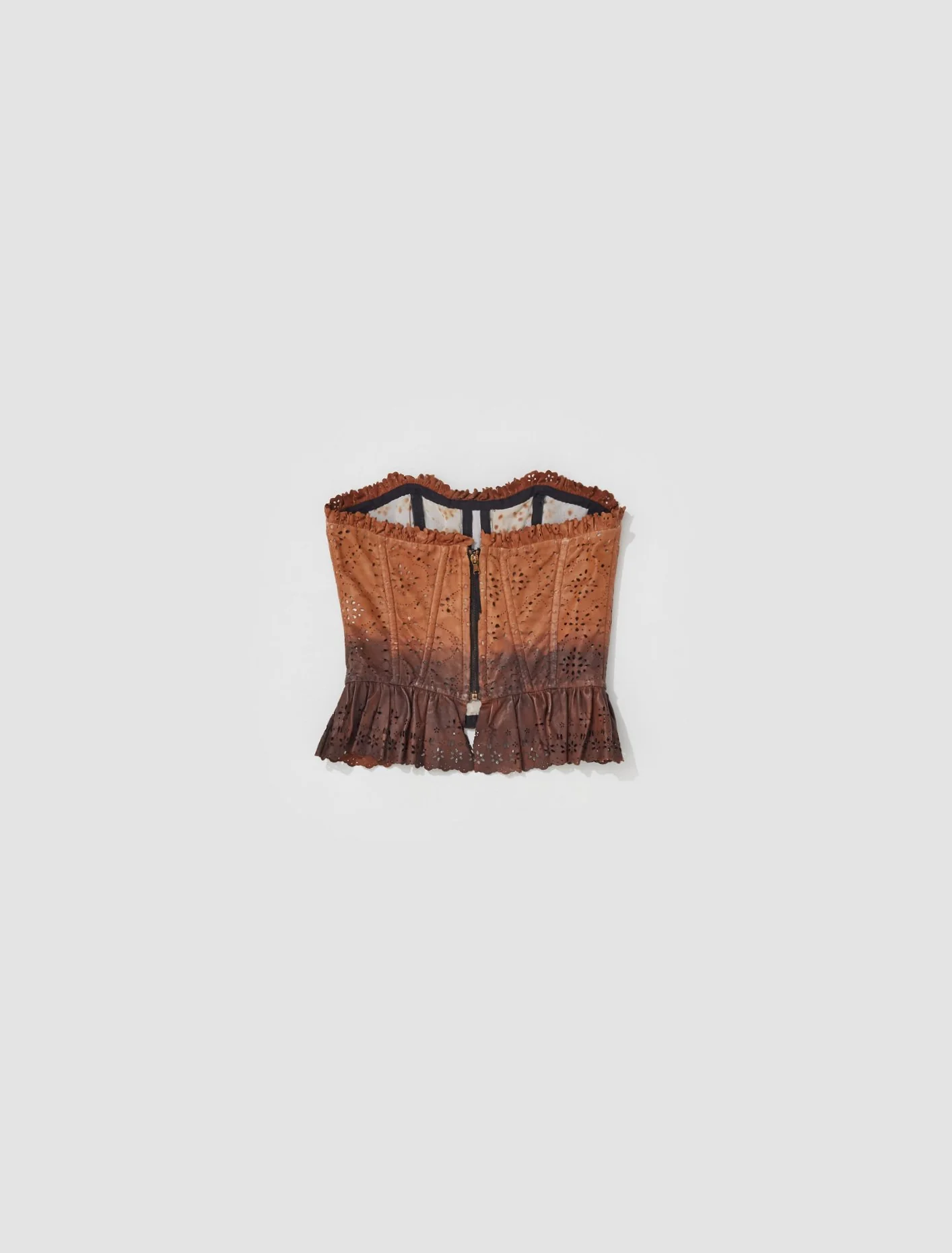 Leather Lace Bustier in Brown - Image 4