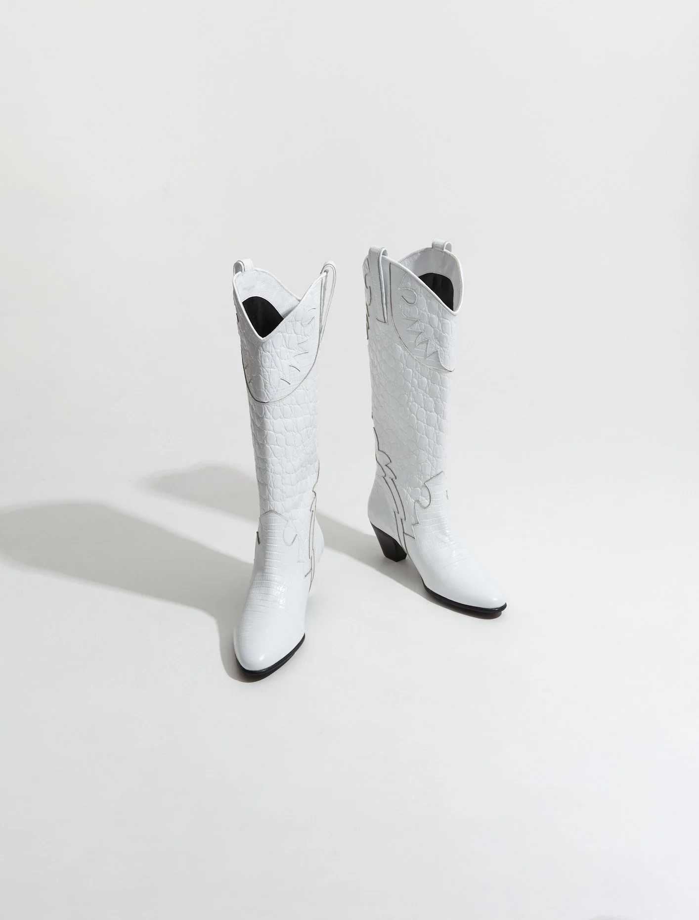 Melvin Croco Lizard Leather Boots in Optic White - Image 6