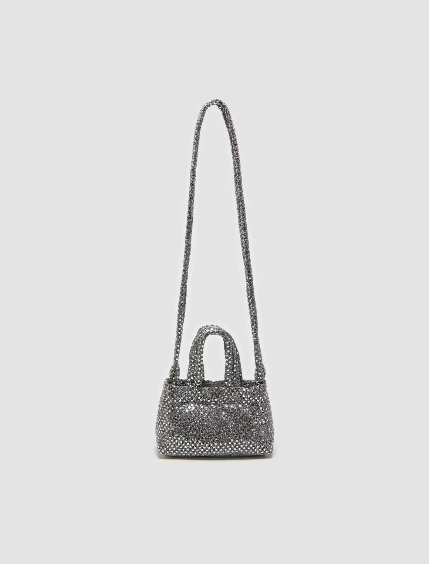 Mini Woven Sequins Puffer Bag in Silver - Image 5