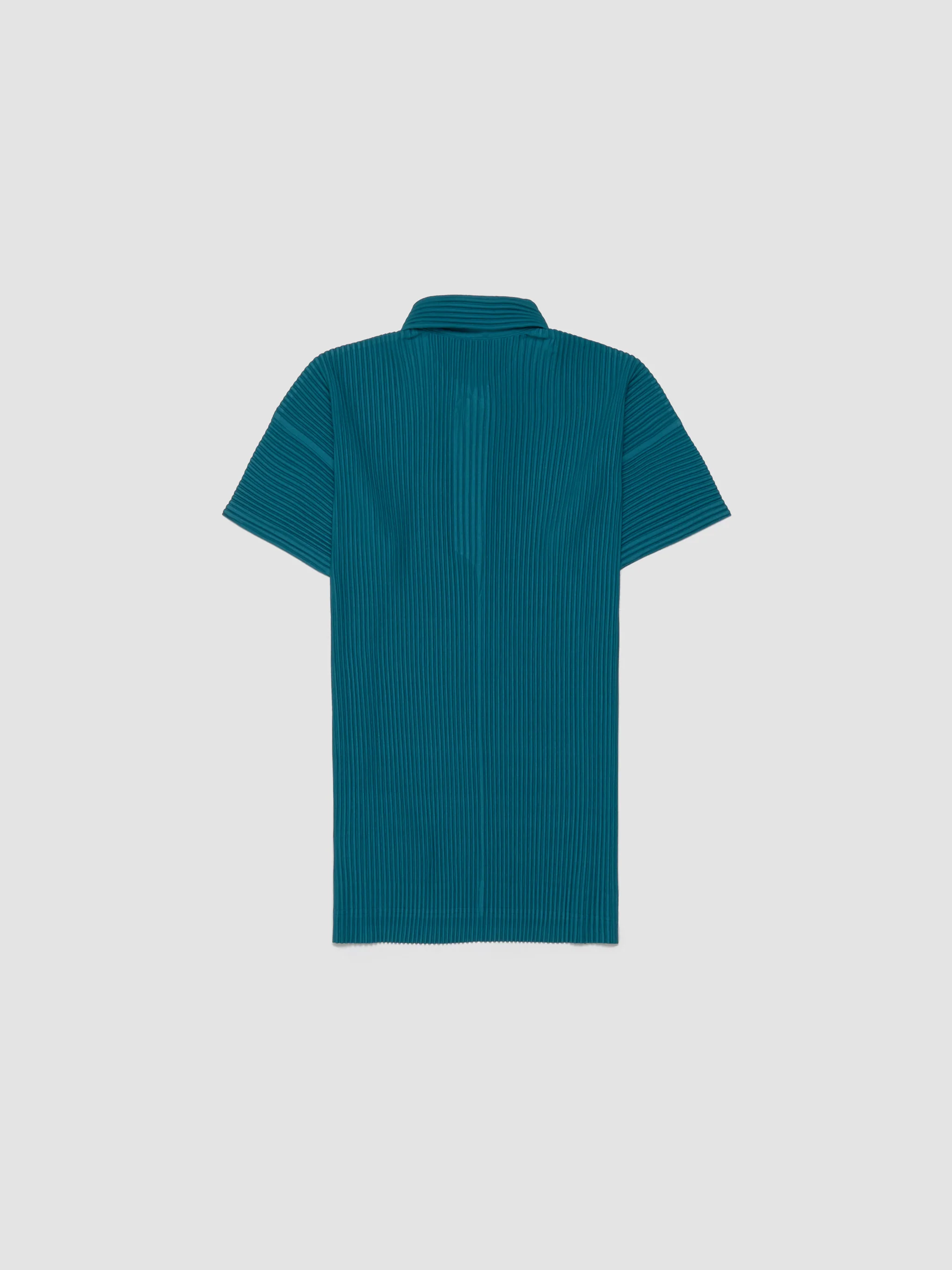 Short-Sleeved Pleated Polo Shirt in Teal Green - Image 4