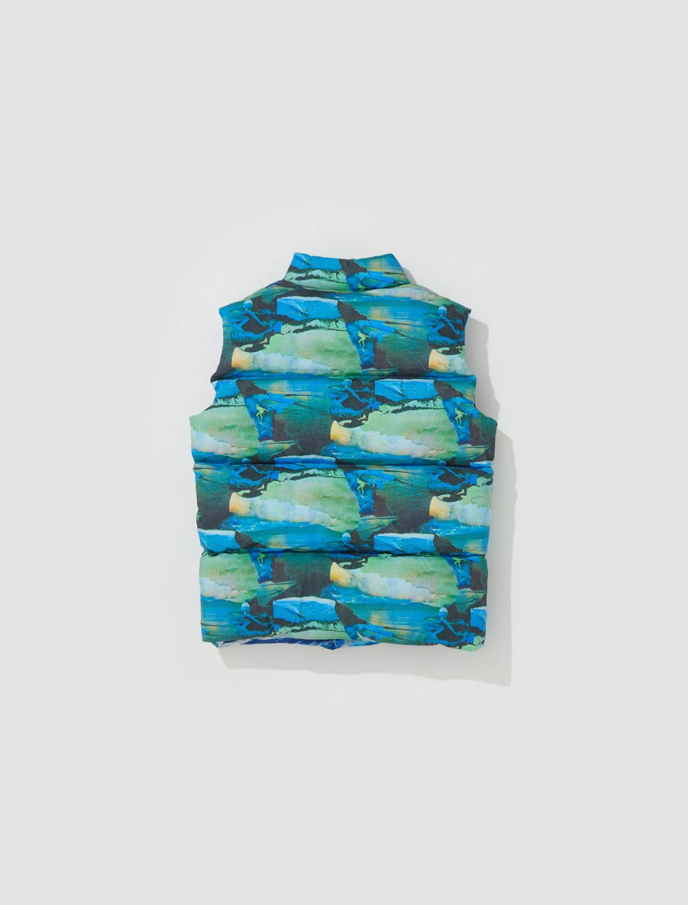 Printed Quilted Puffer Vest in Green Sunset - Image 5