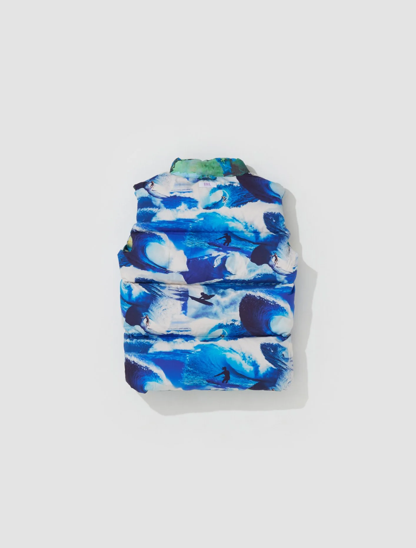 Printed Quilted Puffer Vest in Green Sunset - Image 6