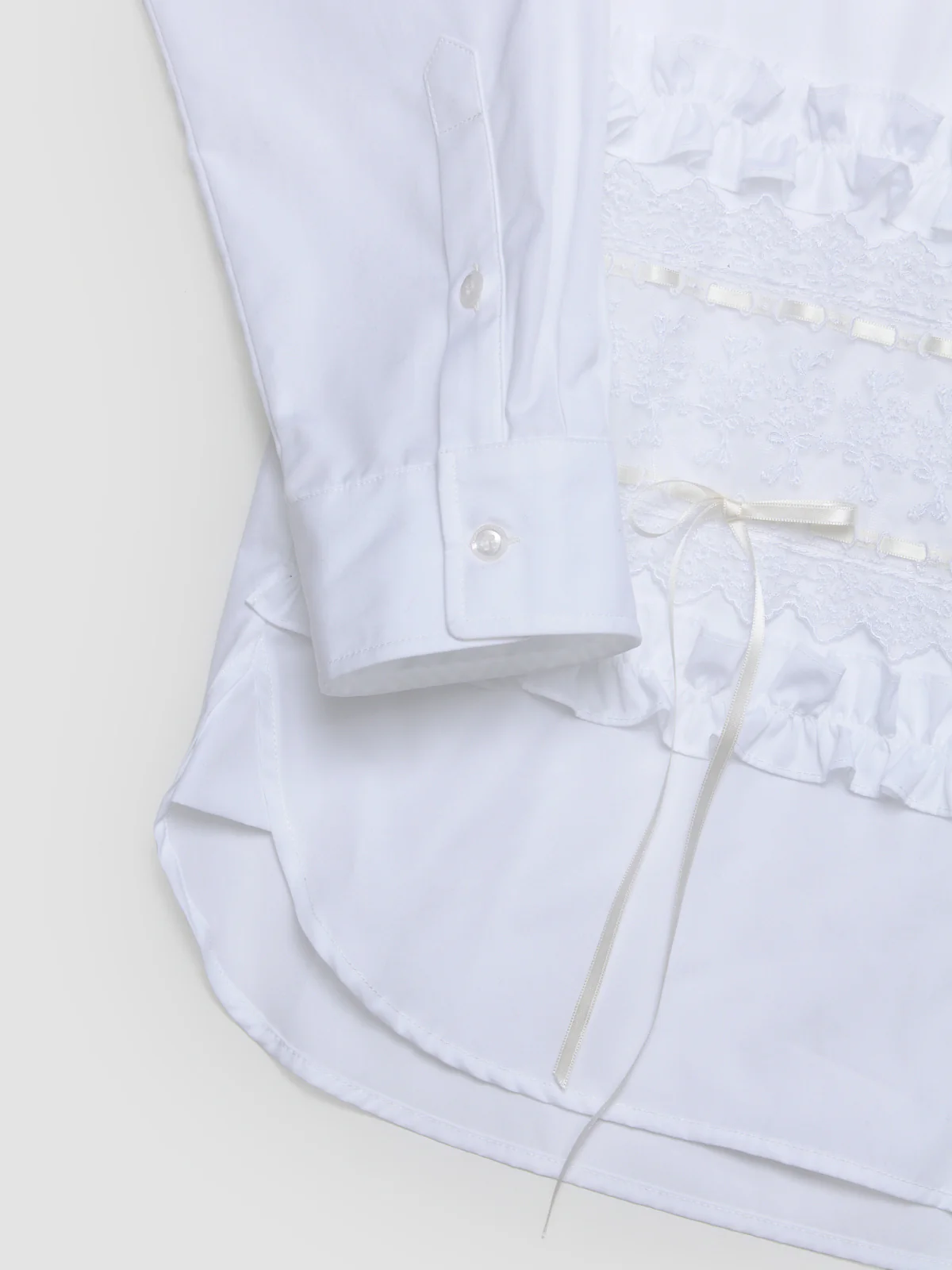 Ribbon Trim Easy Shirt in White - Image 3