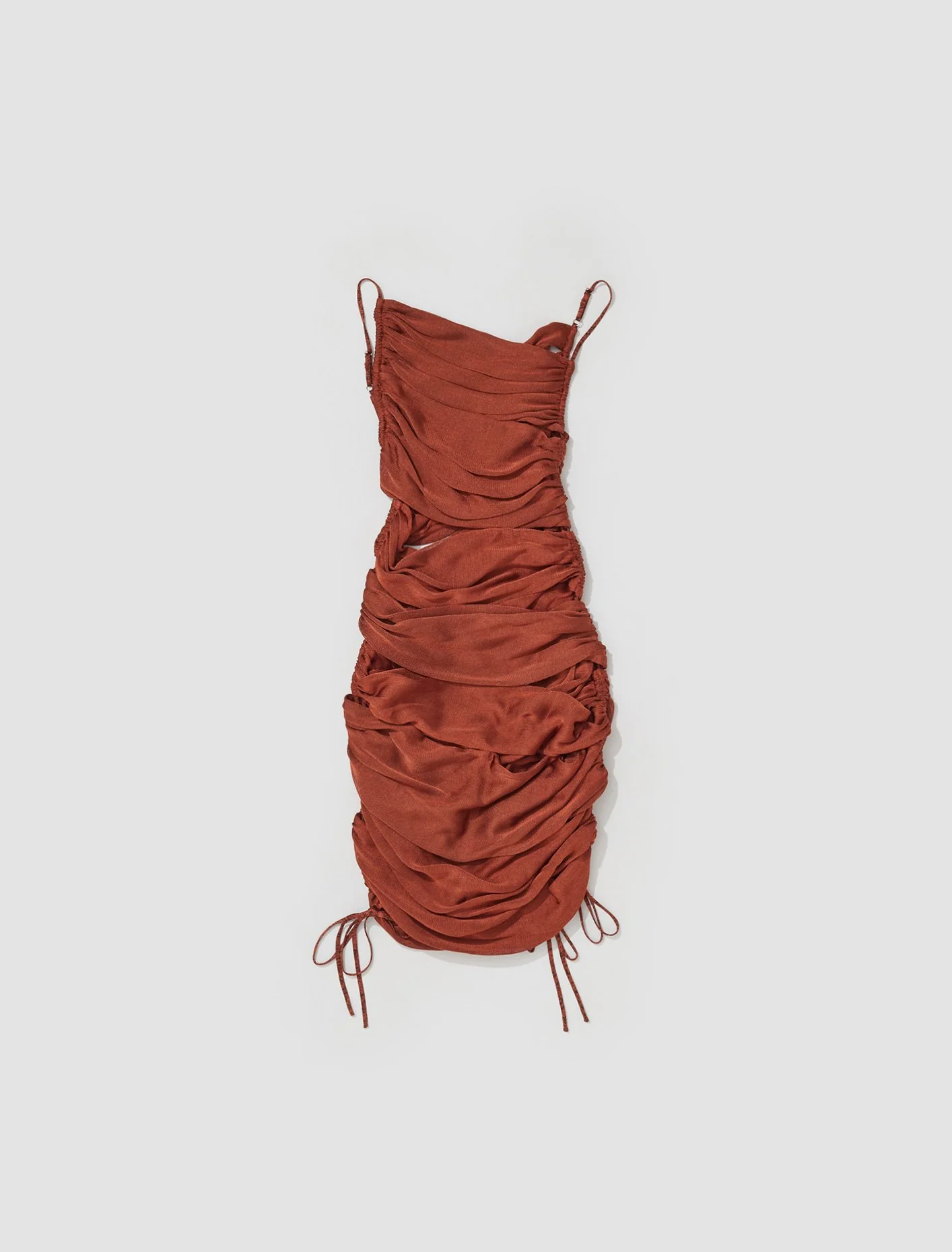 Ruched Appleskin Strap Dress in Rust - Image 4