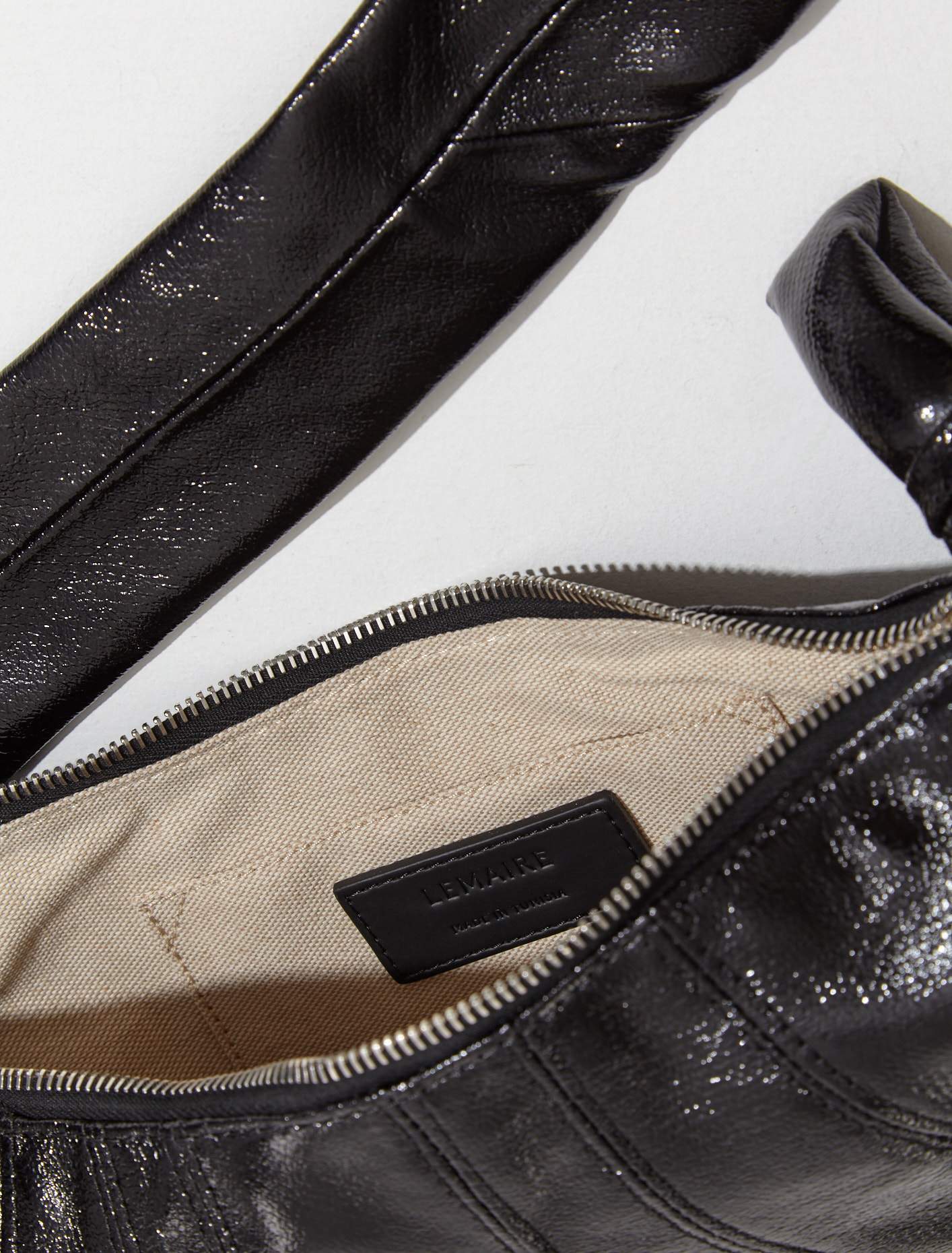 Small Coated Cotton Croissant Bag in Black - Image 3