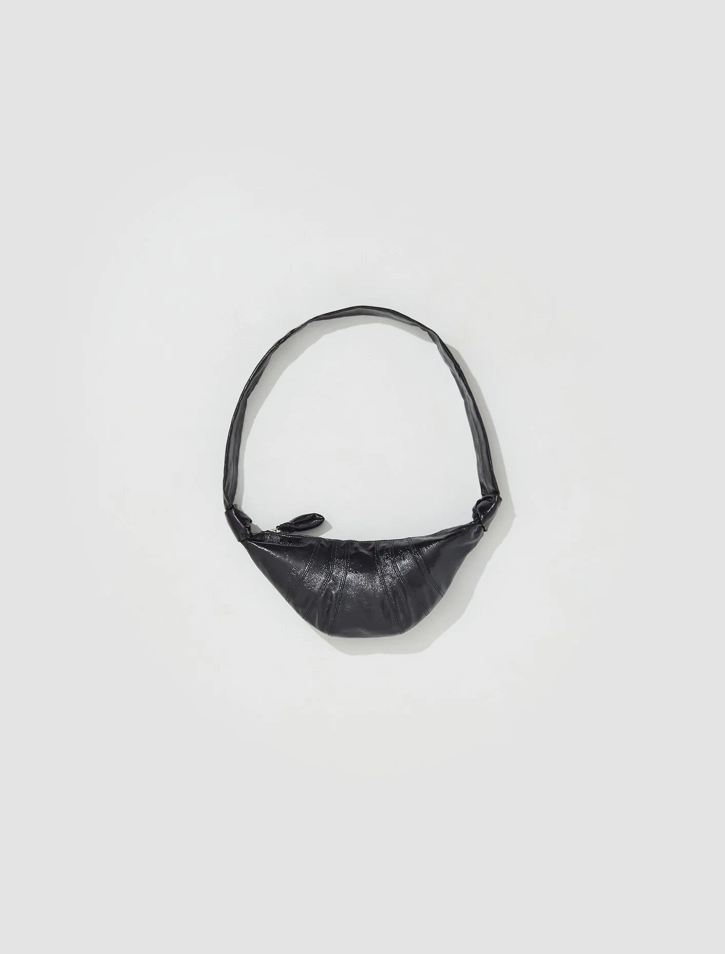Small Coated Cotton Croissant Bag in Black - Image 4