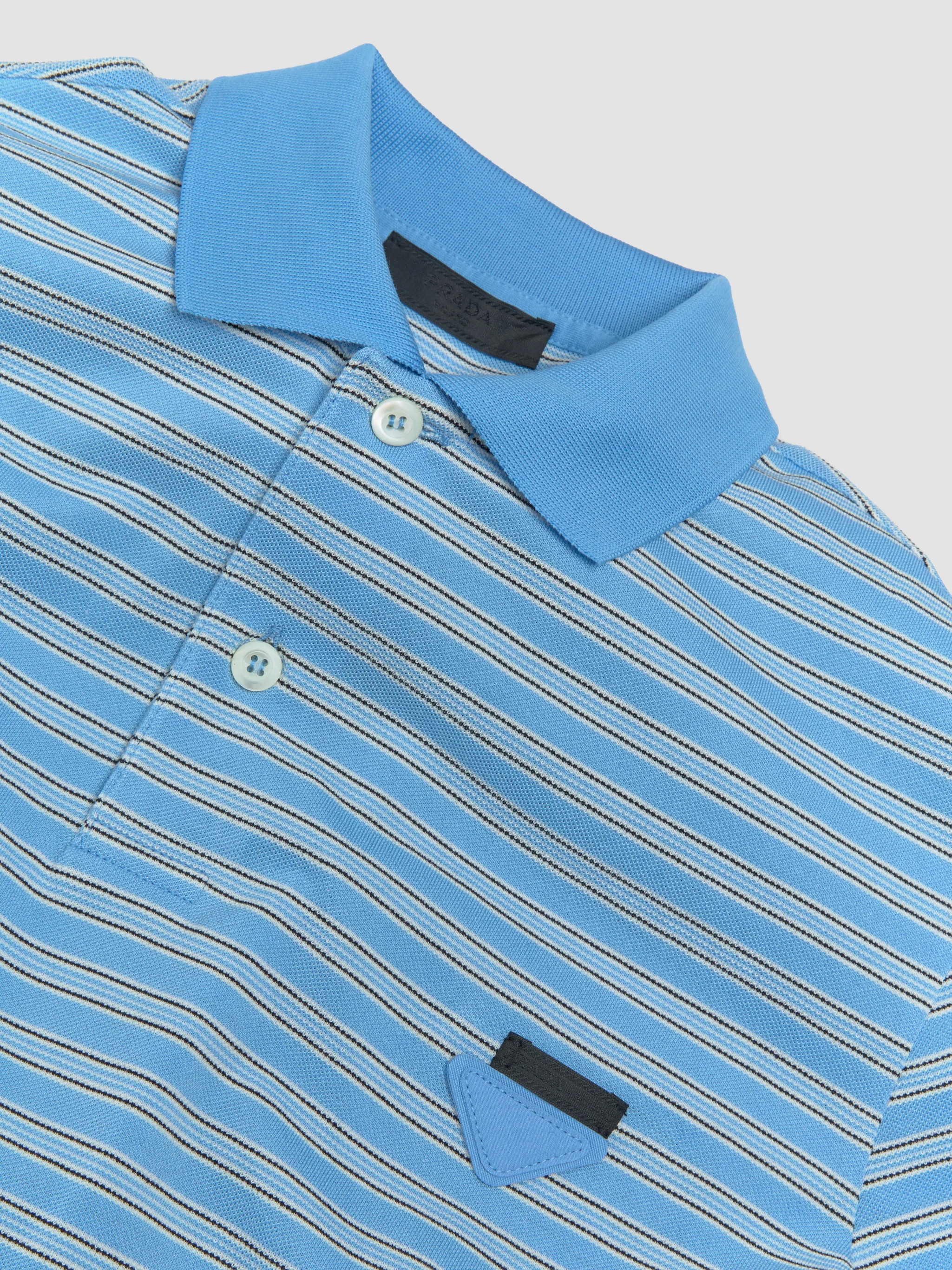 Striped Cotton Polo T-Shirt in Light Blue & Black - Image 5