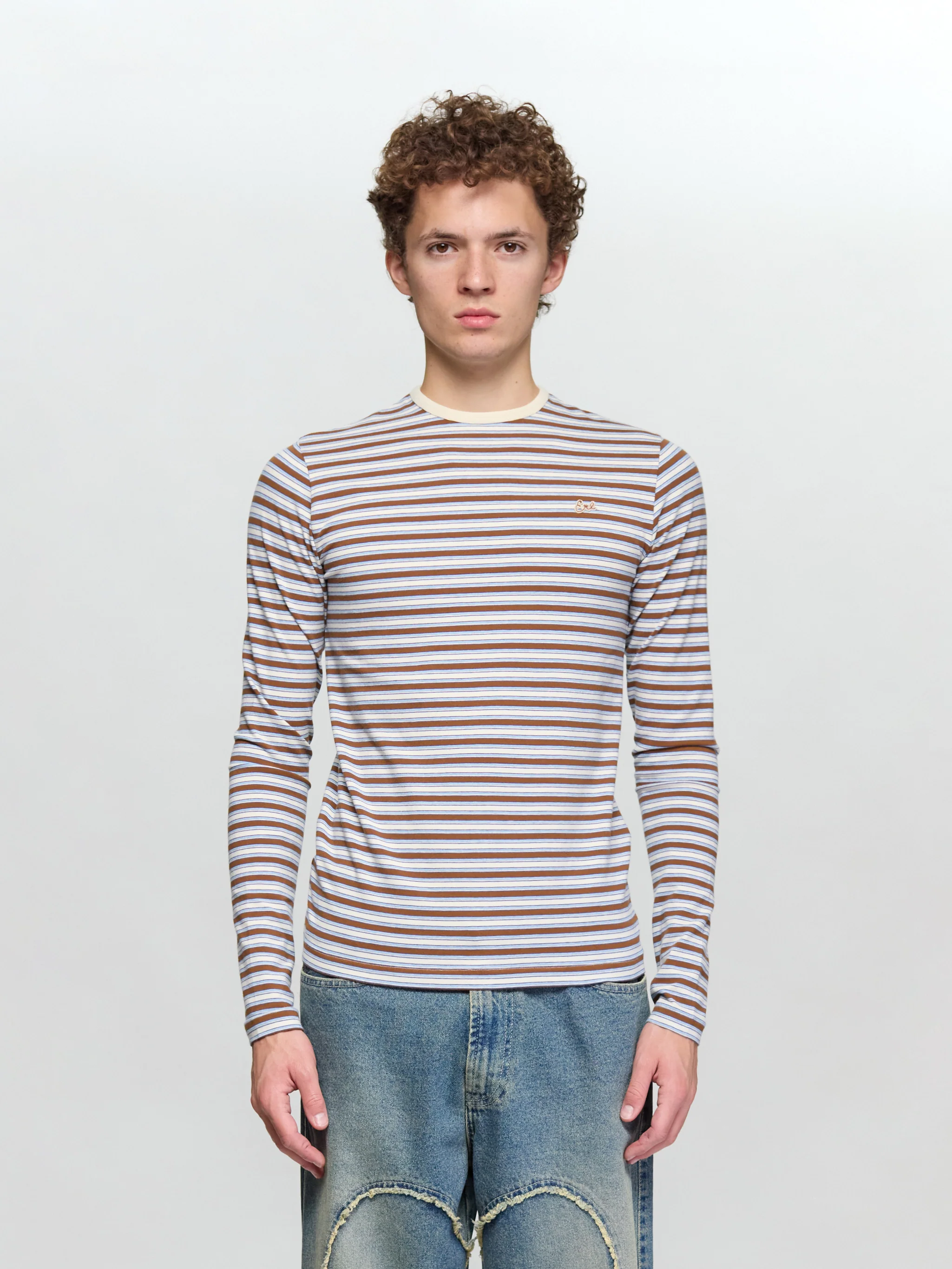 Striped Long Sleeve T-Shirt in Brown - Image 2