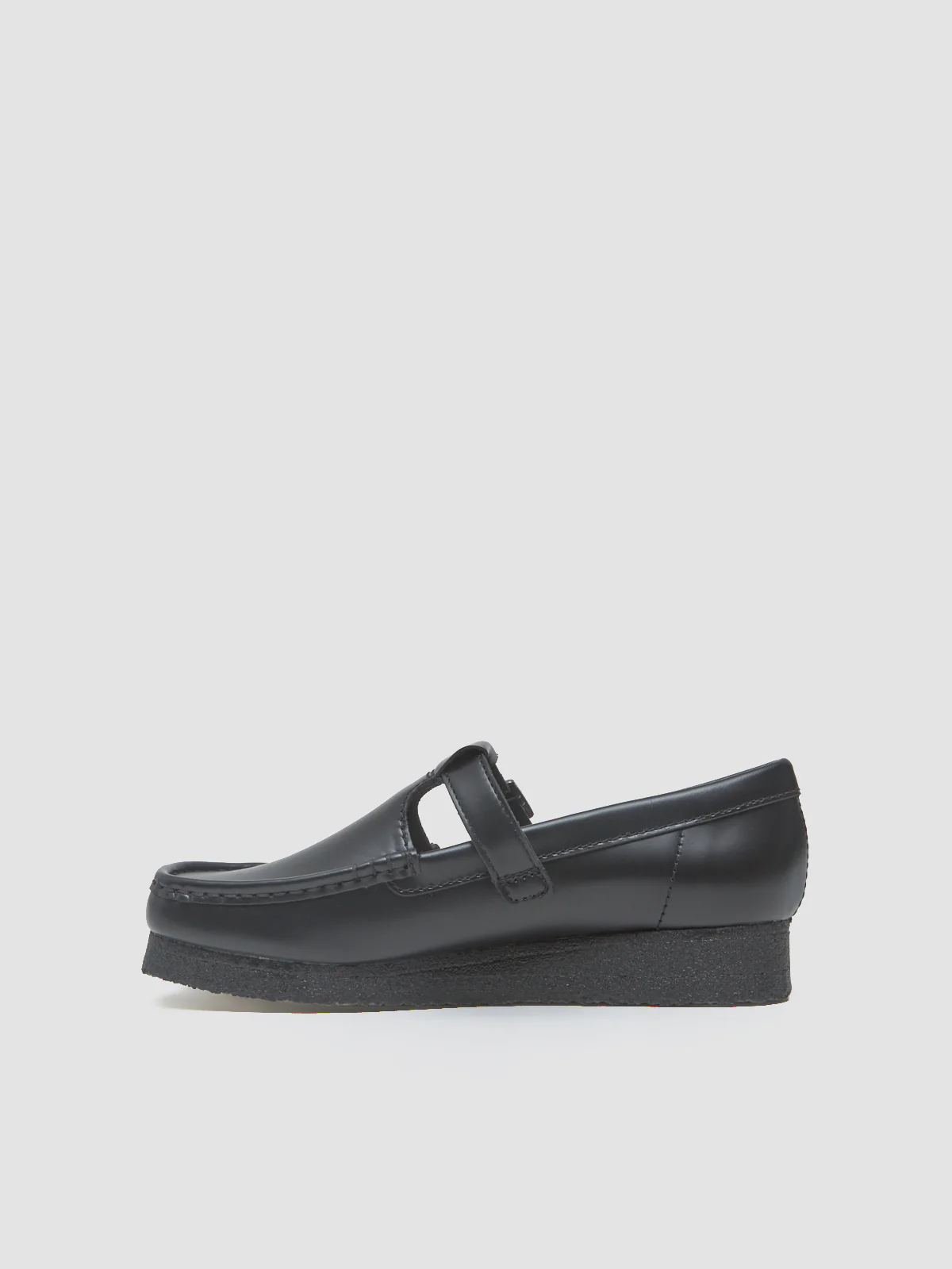 Wallabee T Bar Shoes in Black Hi-Shine Leather - Image 6