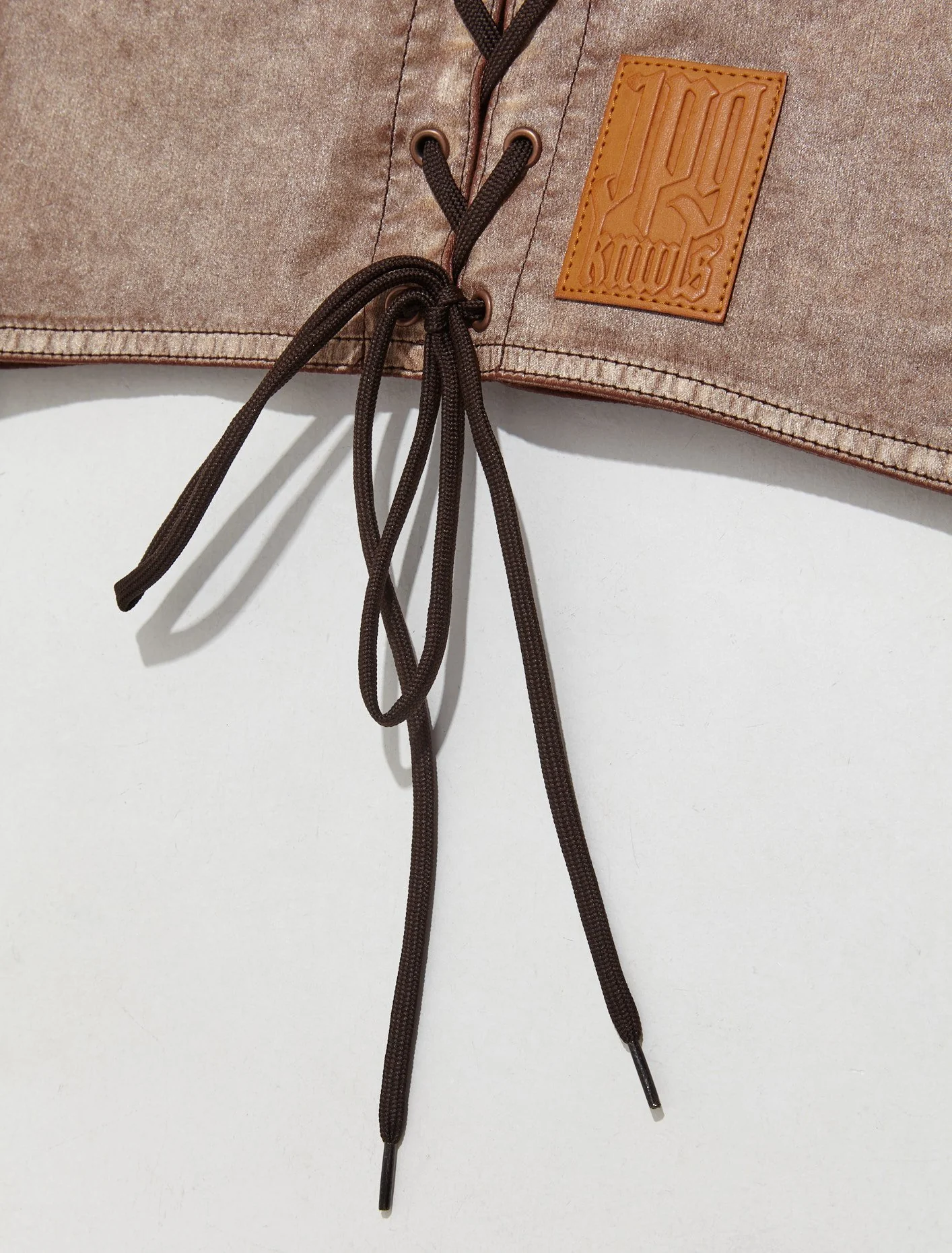 x KNWLS Laced Cropped Top in Brown & Ecru - Image 3