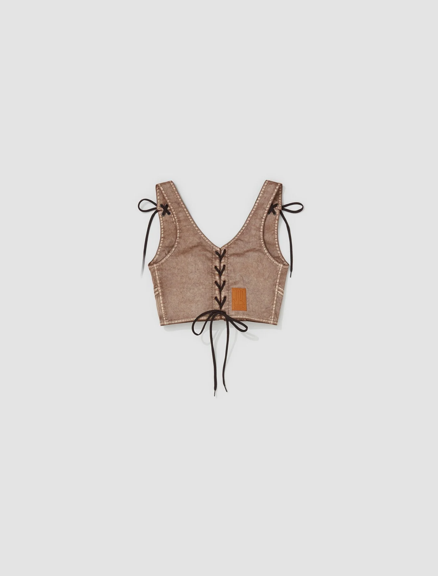 x KNWLS Laced Cropped Top in Brown & Ecru - Image 4